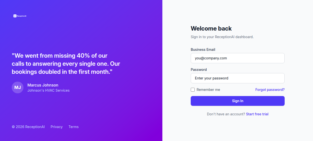 Login page screenshot showing email and password fields